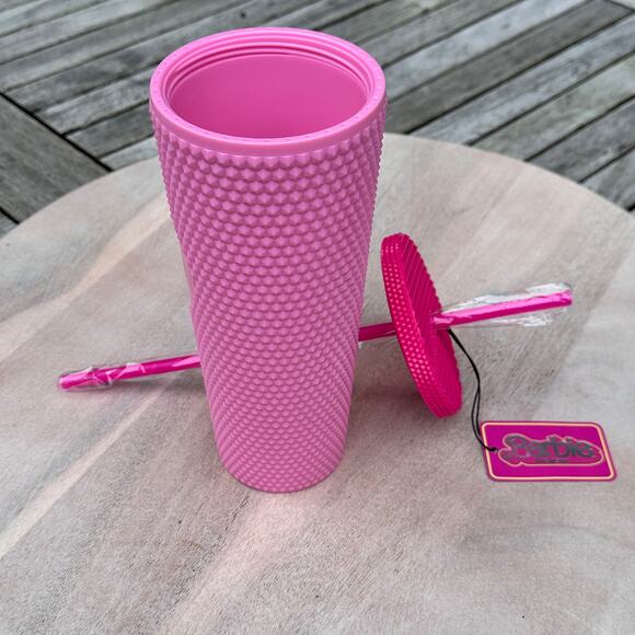 Barbie The Movie Pink Studded Tumbler Cup & Straw NIB Exclusive Acrylic Travel - Picture 3 of 13